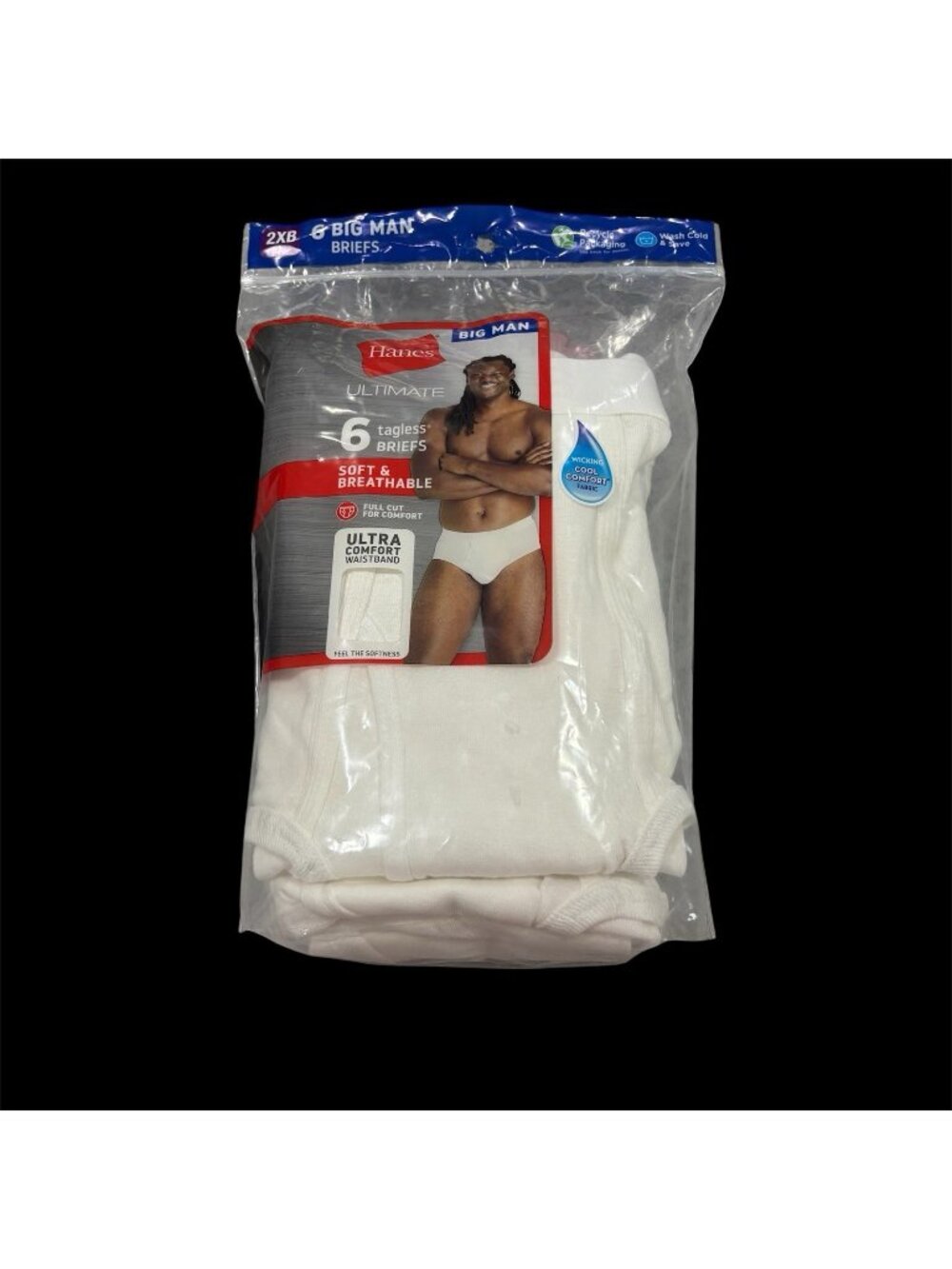 Hanes Briefs Big Man 2XB White 5 Pairs Cool Comfort 100% Cotton 48-50” New